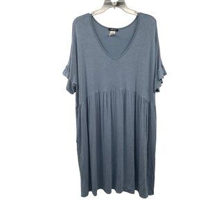 HEIMISH USA Womens A-Line Dress Short Ruffle Sleeve Blue Size 3XL Pockets